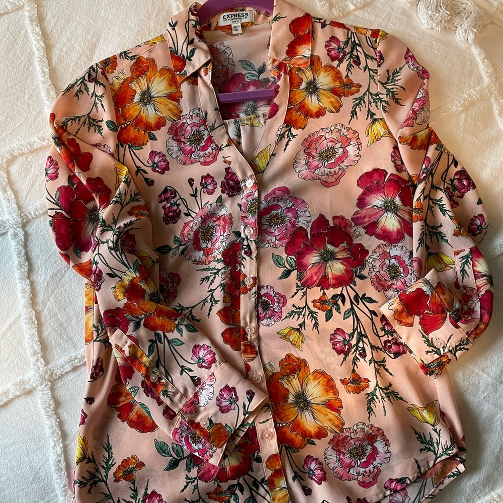 Express floral button up dress blouse women XS